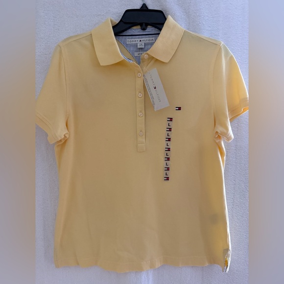 Tommy Hilfiger Women's Yellow Polo Shirt Size Large Short Sleeve Logo - Picture 1 of 6